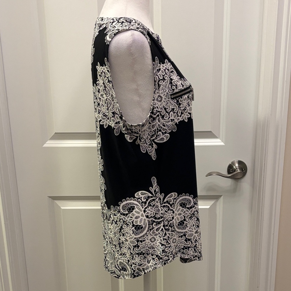 INC International Concepts Black and White Paisley Sleeveless Blouse Large - Picture 5 of 15